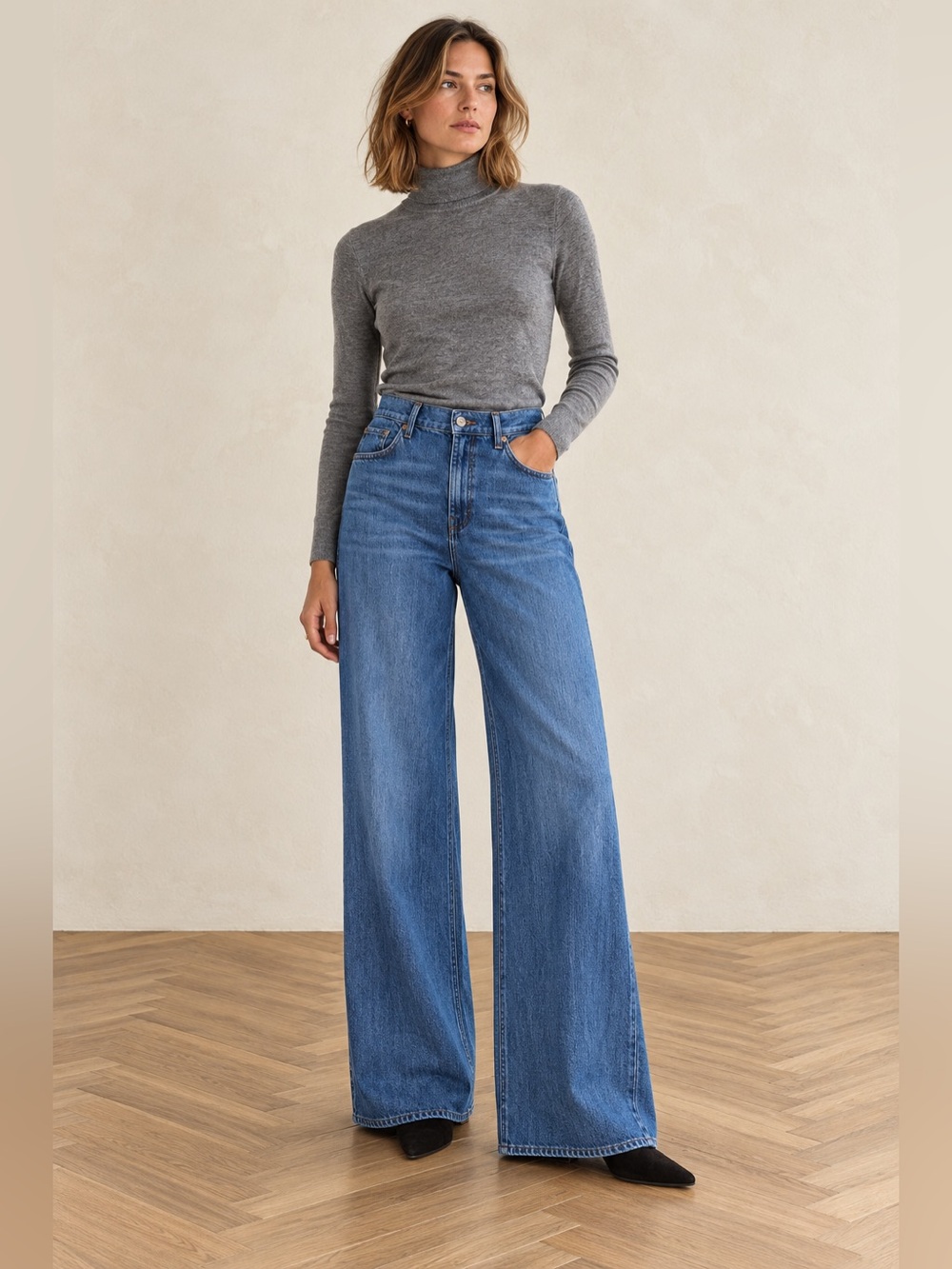 7 For All Mankind High Rise Wide Leg Trouser Jeans Medium Blue 30 - Picture 5 of 14